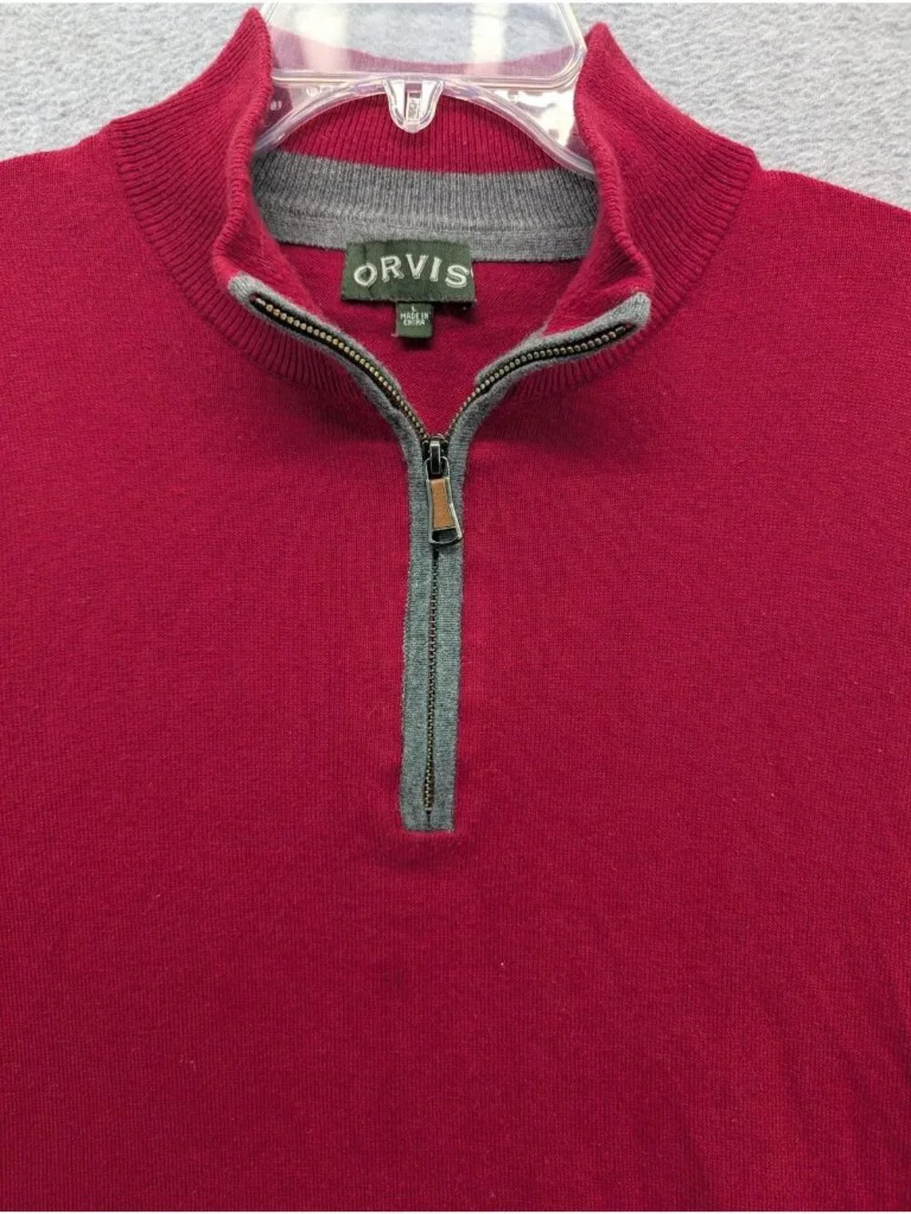 Orvis Sweater Mens Large Red 1/4 Zip Mock Neck Silk Cashmere Pullover Knit